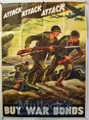 WWII Original American War Bonds Poster: Buy US War Bonds Attack Attack Attack - 40 x 27"