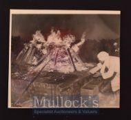 Gandhi Press Photograph ‘A souvenir hunter scoops ashes from the burning funeral pyre’, notes and