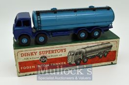 Dinky Toys 504 Foden (1st Type) 14-ton Tanker - two-tone blue, ridged hubs - Fair to Good in a