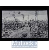 WWI India - Original Glass Slide Battle Scene Sikhs and British soldiers charge. WWI c1914