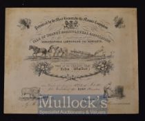 Kent - Isle Of Thanet Agricultural Association 1873 Impressive large Certificate with fine