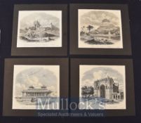 India – 4x C.1858 Various Engravings to include Futepore, Palace in the Fort at Allahabad, Jardins