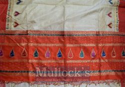 India – C.1960s Sari in Silk beautifully designed featuring heart shaped designs, with golden border