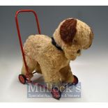 Tri-ang Toys Childs Push A Long Dog – Original fur dog mounted on metal wheeled frame