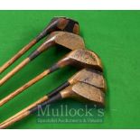 5x Various Hickory Socket Head Woods Golf Clubs – To include examples from Spalding, J Winton,