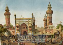 India – ‘The Mosque of Wuzeer Alee Khan, Lahore’ Colour Print after W. Carpenter Jun, mounted