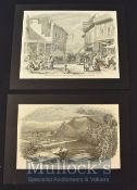 India & Punjab – Two Engravings ‘Street and Bazaar in Peshawur’ from drawing by Mr W. Carpenter 1858