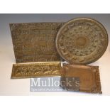 Selection of Indian Brass Trays embossed with various designs, various sizes, appear in nice