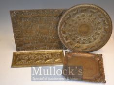 Selection of Indian Brass Trays embossed with various designs, various sizes, appear in nice