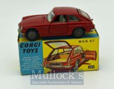 Corgi Toys 327 MGB GT - red body, pale blue interior, brown luggage case, chrome front and rear