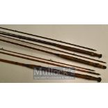 3x Various Fishing Rods: to include Allcocks Wizard whole cane & split cane, Hard Greenheart fly rod