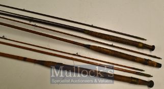 3x Various Fishing Rods: to include Allcocks Wizard whole cane & split cane, Hard Greenheart fly rod