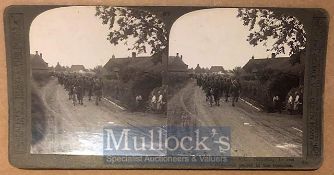 Original stereo view photo of Sikhs under Lt Smith VC returning to rest from trenches, WW1 c1914.