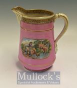 Prattware Ceramics: Pink Water Jug depicts women washing their clothes in the stream while animals