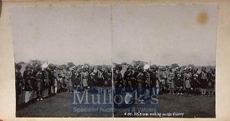 Original stereo view photo of Decorated Indian Army veterans waiting for the viceroy, Hampton court.