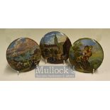 Prattware Ceramics Pot Lids: Three of pot lids having Sebastopol, village square, family scenes, pot