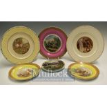 Prattware Ceramics: Selection of plates to consist of three 10" and two 7" together with a Tea Pot
