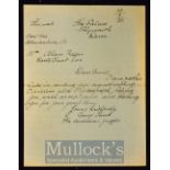 Australia 1925 – George Hurd Autograph Letter to Alan Raffin apologising for the delay in