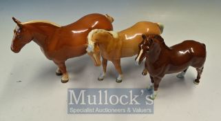 Beswick China Horses: 8" High marked C.M. Hasse Dainty, 7.5" Brown with white feet together with