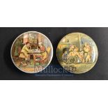 Prattware Ceramics Pot Lids: Pair of pot lids having The Dentist and the Card Players scenes, pot