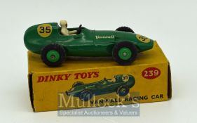 Dinky Toys 239 Vanwall Racing Car - green, silver trim, figure driver, mid-green ridged hubs with