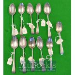 Selection of Georgian / Victorian Silver Tea Spoons: To include Monogrammed examples overall wear