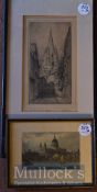F Robson Signed Etching ‘St Mary’s Church, Oxford’ framed measures 28x50cm together with St. Paul’