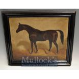 Edwardian Oil Painting of a Black Horse: On canvas signed to bottom right hand corner TC 1902,