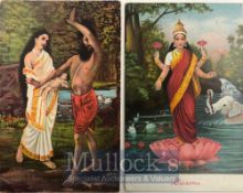 India & Punjab – Hindu Mythology Postcards Two original vintage postcard s, one of Laxmi, and the