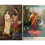 India & Punjab – Hindu Mythology Postcards Two original vintage postcard s, one of Laxmi, and the