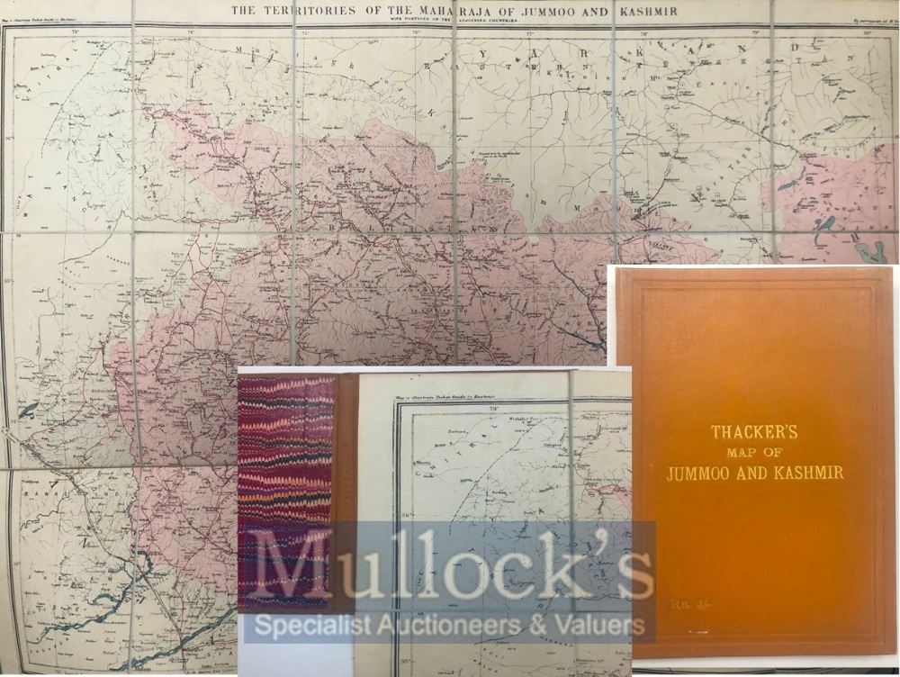 India & Punjab – Territories of Kashmir Map A large folding and bound antique Thacker’s map of