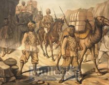India - Lithograph of a baggage train on the march, Sikh escorts of the 20th Bengal (Punjab)