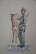 WWII Original Artwork Roman Zenzinger - water colour depiction of a German Army horse groom with a