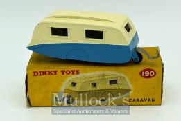 Dinky Toys 190 Caravan - two-tone cream, blue, beige ridged hubs with black treaded tyres – Good