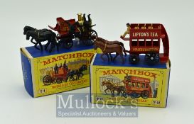 Matchbox Models of Yesteryear Y4 & Y12 Diecast Toys – Horse Bus and Horse Drawn Fire Engine both