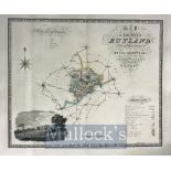 1831 C&I Greenwood Map of Rutland hand coloured with engraved view of ‘Burley House’, measures