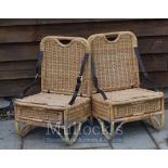 Pair of Late 20th Century Rattan Cane Fishing Seats – With leather supporting straps and storage