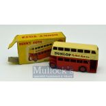 Dinky Toys 290 Double Decker "Dunlop" Bus - two-tone cream, red including ridged hubs with black