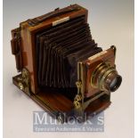 Victorian Plate Camera: Lancaster 1899 Extra Special Patent 1/4 plate. Triple Extension. Mahogany