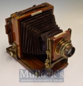 Victorian Plate Camera: Lancaster 1899 Extra Special Patent 1/4 plate. Triple Extension. Mahogany