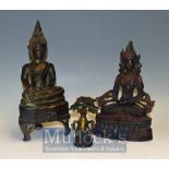 3x Bronze Deity Sculptures includes Ganesh under tree measures 11cm approx. a Hindu Deity seated