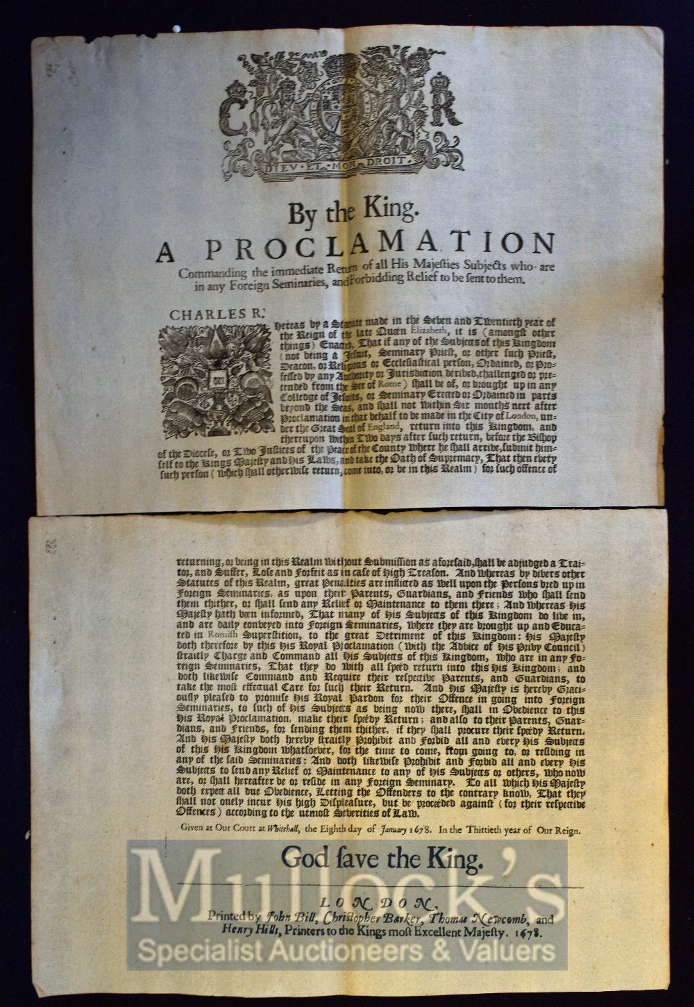 Charles II Broadside - By the King a Proclamation Commanding the immediate Return of all His