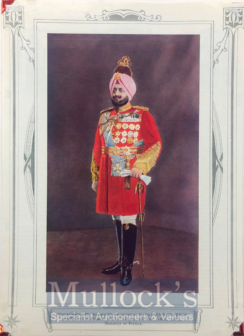 India & Punjab – Maharajah of Patiala Print A vintage coloured print of HH Maharajah Bhupinder Singh