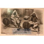 India - Original Real photo postcard Jat Sikh women of Punjab spinning cotton. c1900s