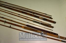 Split cane & Wooden Fishing Rods: To include Allcocks Climax 2pcs together with 3 other examples all