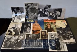 Charlie Chaplin Ephemera to include Press Photographs plus Postcard, prints, envelopes sent to