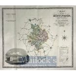 1830 C&I Greenwood Map of Huntingdon hand coloured, with engraved view of ‘Kimbolton Castle’,