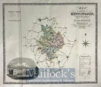 1830 C&I Greenwood Map of Huntingdon hand coloured, with engraved view of ‘Kimbolton Castle’,