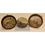 Prattware Ceramics Pot Lids: Three of pot lids having Sporting scenes The Game Bag, The Sportsman,