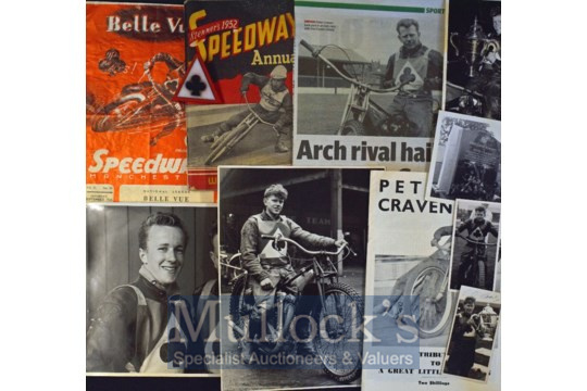 Selection of various size b&w photos of Peter Craven (Belle Vue Aces & World Speedway Champion) "